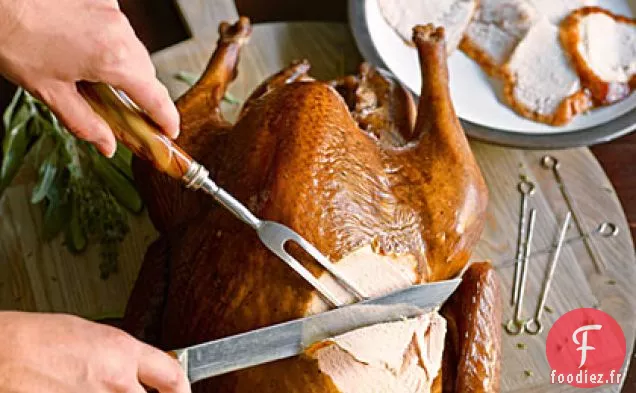 Dinde fumée à la Sauge et au Thym sur un gril au charbon de bois