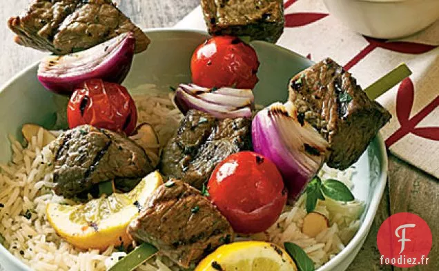 Souvlaki d'Agneau avec Trempette Feta-Menthe