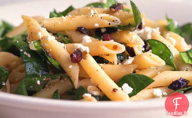 Penne aux Épinards, Feta et Olives