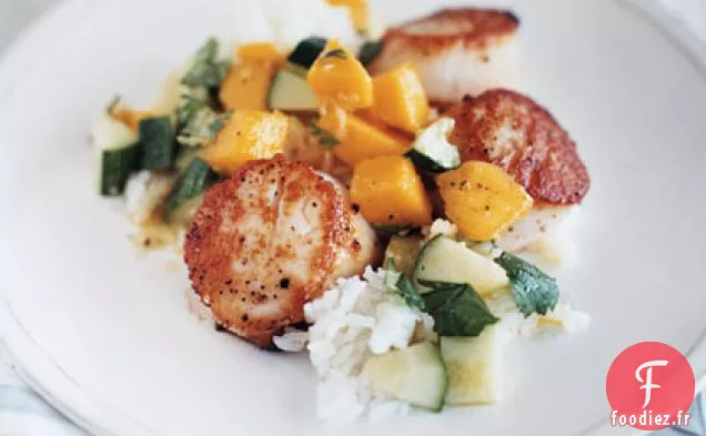 Pétoncles au Concombre Sucré et Salsa à la Mangue