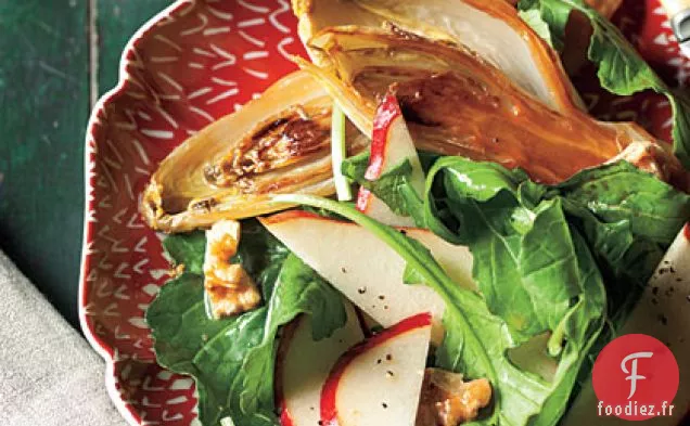 Endives Rôties Entières avec Salade de Poires, Roquette et Noix