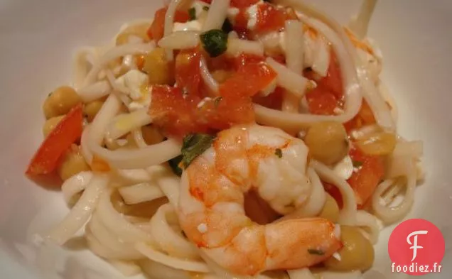 Spaghetti aux Crevettes, Pois Chiches et Feta