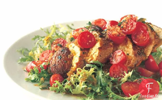 Poulet Sauté à la Vinaigrette Tomate-Safran sur Frisée