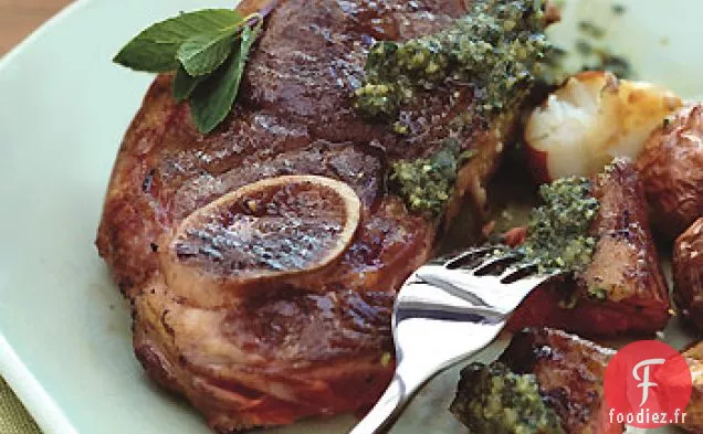 Agneau Grillé à la Poêle au Pesto Noix-Menthe