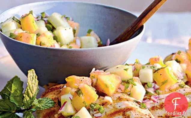 Poulet Grillé avec Salsa au Concombre et au Melon