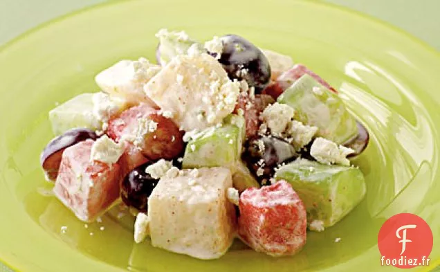 Salade de Concombre, Poire Asiatique et Pastèque à la Ricotta Salata