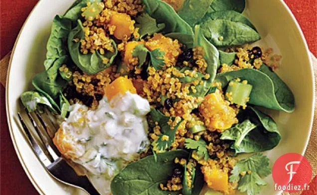 Salade de Quinoa au Curry et Raita au Concombre et à la Menthe