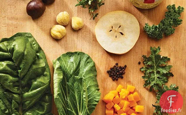 Légumes Verts d'Automne Flétris avec Vinaigrette à la Moutarde au Miel