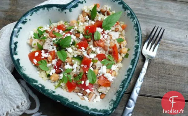 Quinoa Aux Herbes Avec Dinde, Crevettes, Pois Chiches, Concombre Et Feta
