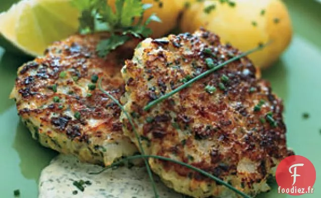 Galettes de Pétoncles à la Mayonnaise à la Coriandre et au Citron Vert et Pommes de Terre Nouvelles