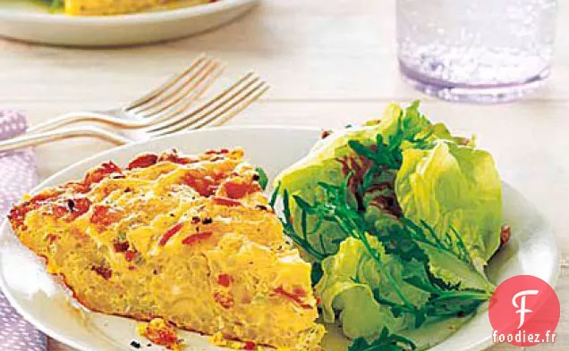 Frittata de Bacon, Poireaux et Spaghettis