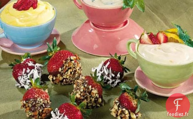 Fraises avec Trempette au Yogourt à la Menthe