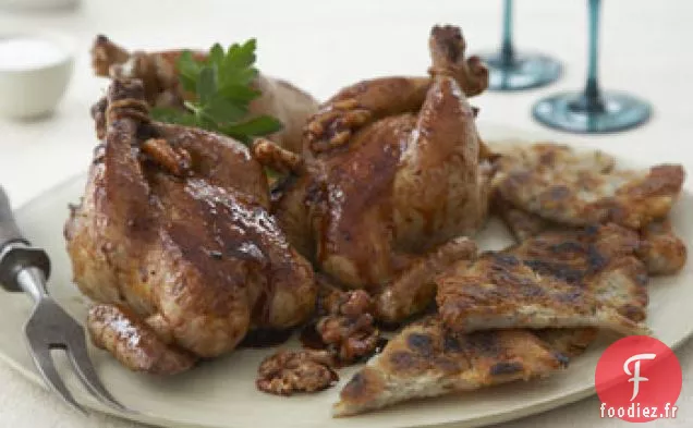 Poussins Rôtis à la Sauce Grenade et Rösti de Pommes de Terre