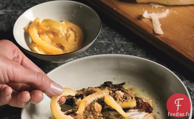 Radicchio Rôti à la Vinaigrette aux Anchois, Citron Confit et Chapelure
