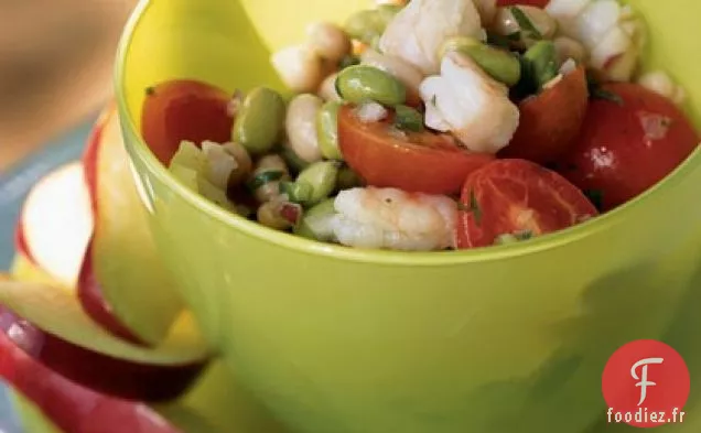 Salade d'Edamame et Haricots avec Crevettes et Salsa Fraîche