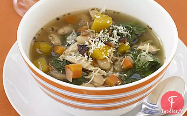 Soupe de Poulet Toscan, Haricots et Épinards