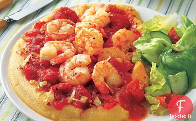 Polenta aux Crevettes et Tomates