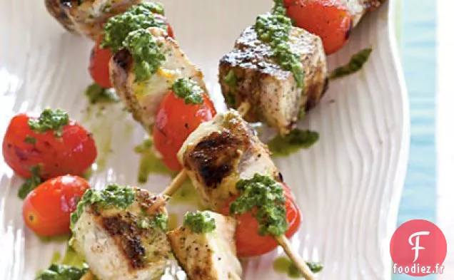 Brochettes d'Espadon au Pesto Coriandre-Menthe