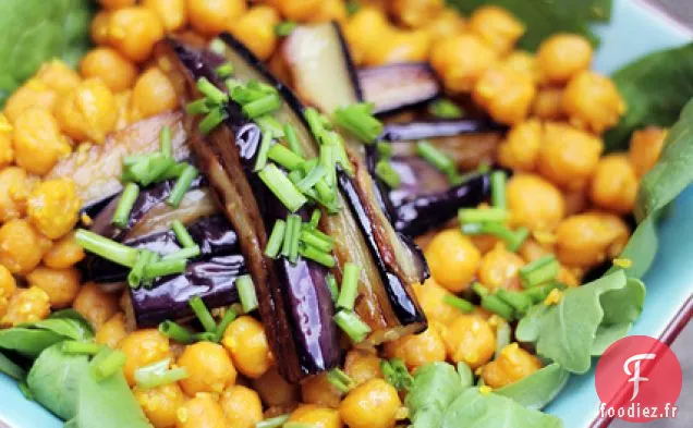 Salade Du Moyen-Orient - Aubergines Frites Et Pois Chiches