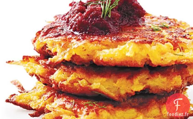 Latkes de Légumes-Racines Croustillants avec Purée de Betterave