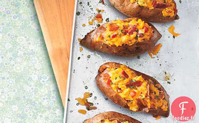Patates Douces cuites deux fois au Cheddar et au Bacon