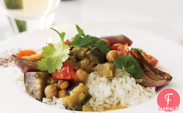 Curry d'Aubergines, Pois Chiches et Tomates