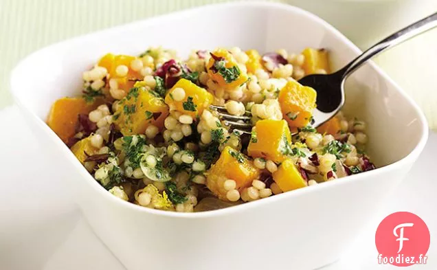 Risotto au Couscous Israélien avec Courge, Radicchio et Beurre de Persil