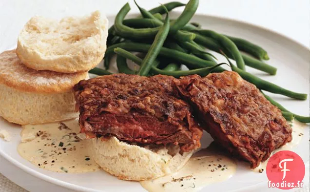 Steak de Jupe Frit au Poulet avec Sauce Campagnarde