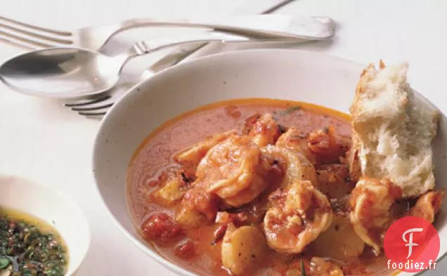 Crevettes et Alevins dans un Bouillon de Tomates