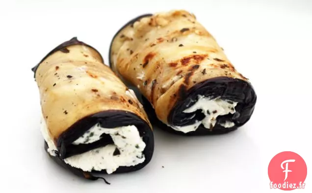 Rollatini D'Aubergines Italiennes Grillées Au Fromage De Chèvre Aux Herbes