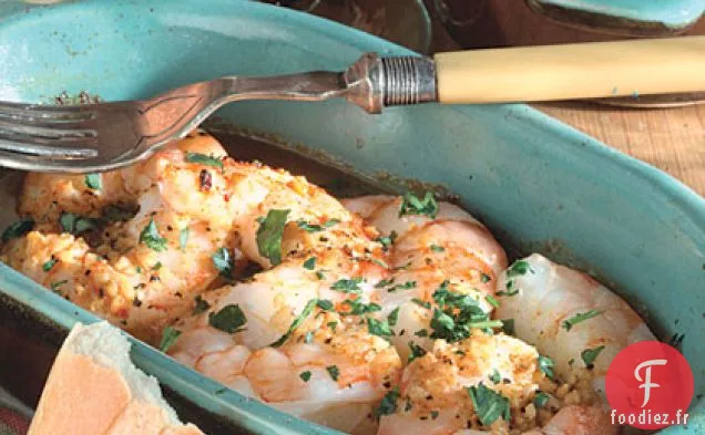 Crevettes Cuites Au Four Dans Une Sauce À L'Ail Citronné
