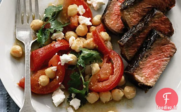 Steak aux Pois Chiches, Tomates et Feta