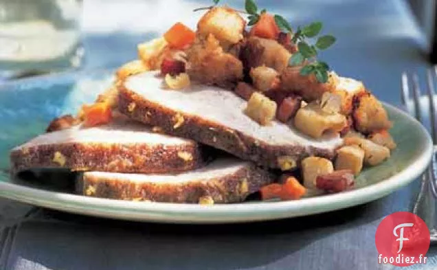 Rôti de Longe de Porc Glacé aux Pommes avec Farce au Jambon aux Pommes
