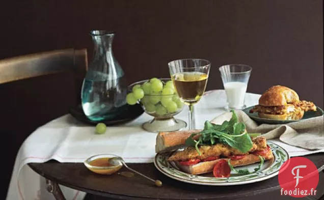 Poulet au Four et Tomates Rôties lentement sur une Baguette