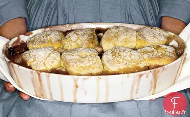 Pavé de Poires aux Myrtilles Séchées et Biscuits de Maïs Moulus en Pierre