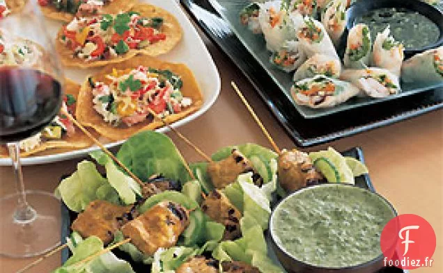 Brochettes de Poulet aux Épices Indiennes avec Chutney à la Coriandre et à la Menthe