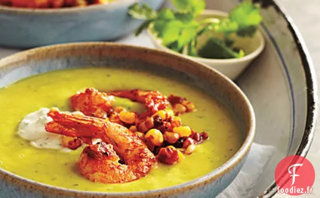 Soupe d'Avocat Réfrigérée aux Crevettes Chipotle Poêlées