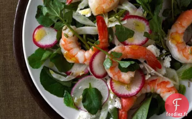 Crevettes à la Feta, Radis, Cresson et Menthe
