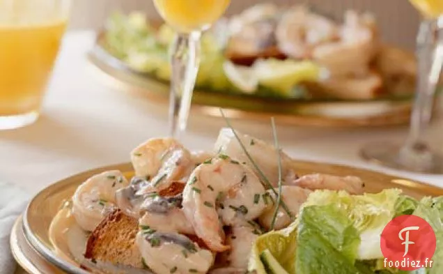 Crevettes Newburg sur les points de Toast