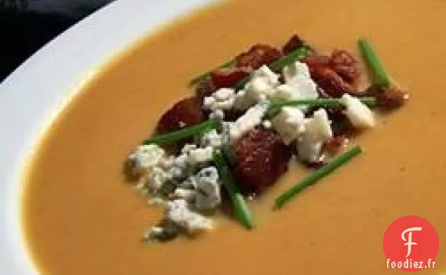 Soupe Veloutée à la Citrouille Au Fromage Bleu et au Bacon