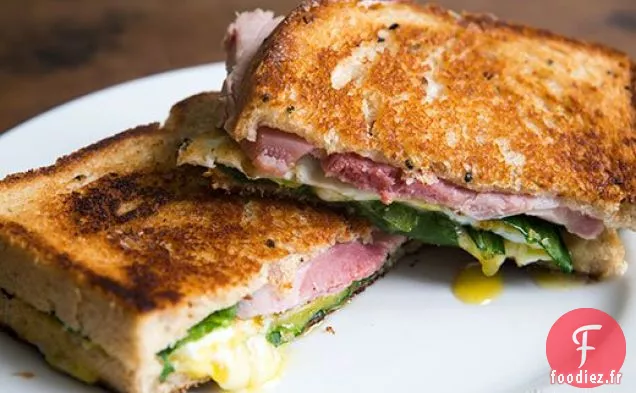 Légumes Verts, Œufs et Jambon, Sandwich au Fromage Grillé