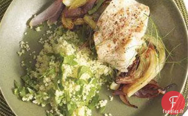 Morue Rôtie À La Poêle Et Fenouil Avec Couscous Aux Épinards