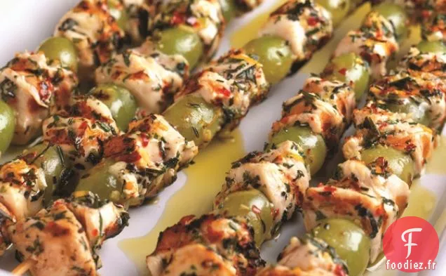 Poulet Méditerranéen Grillé (ou Tofu) et Brochettes de Raisins