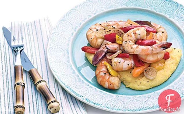 Crevettes Géantes Sautées aux Poivrons Doux