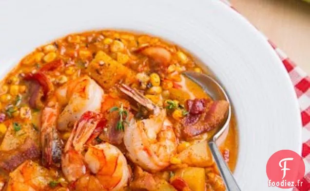 Chaudrée de Crevettes et Maïs Rôti