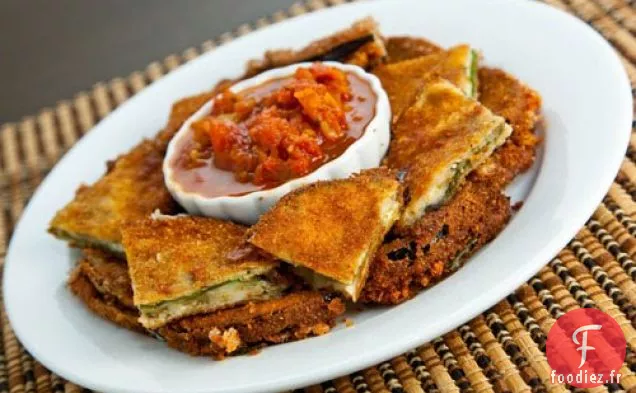 Aubergines Frites et Mozzarella avec trempette à la Marinara Rôtie
