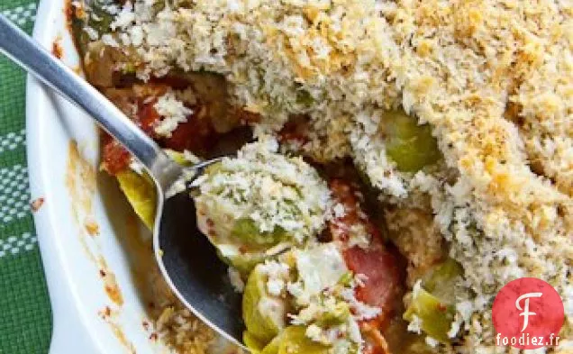 Choux de Bruxelles au Lard Fumé dans une Crème de Moutarde Garnie d'une Croûte de Parmesan