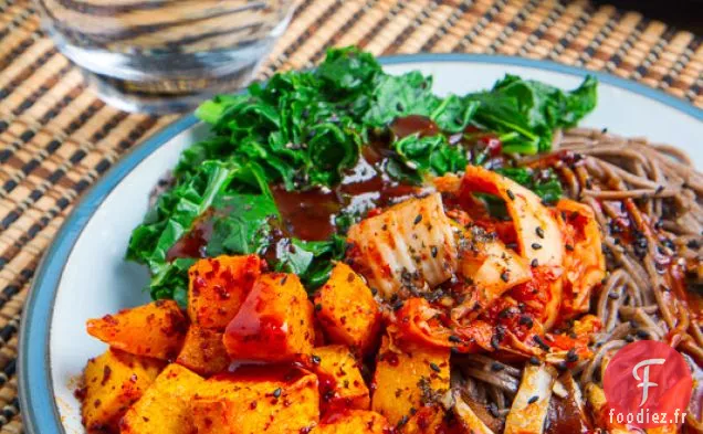 Courge Musquée Rôtie, Champignon Shiitake et Chou Frisé, Bibimsoba Kimchi