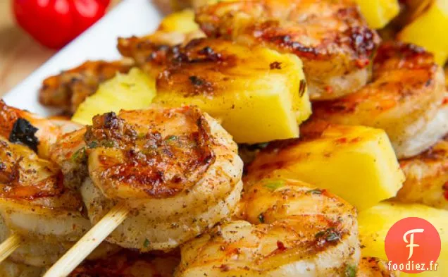 Brochettes de Crevettes Jerk Grillées et Ananas