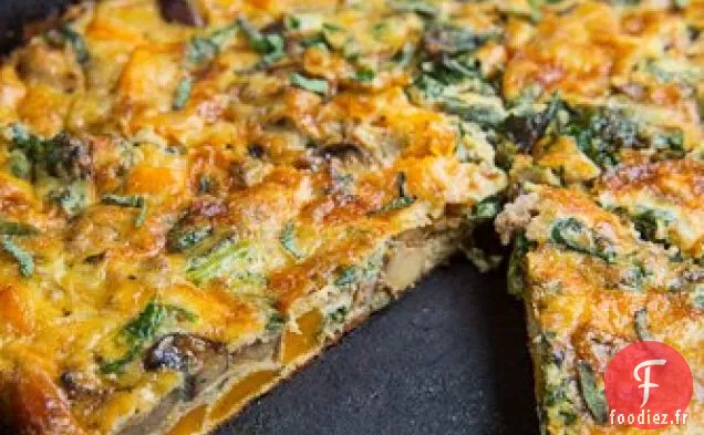 Frittata de Courge Musquée, Champignons, Chou Frisé et Saucisse
